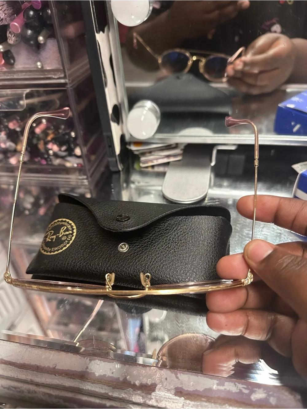 Ray-Ban Black Sunglass Case with Gold Logo